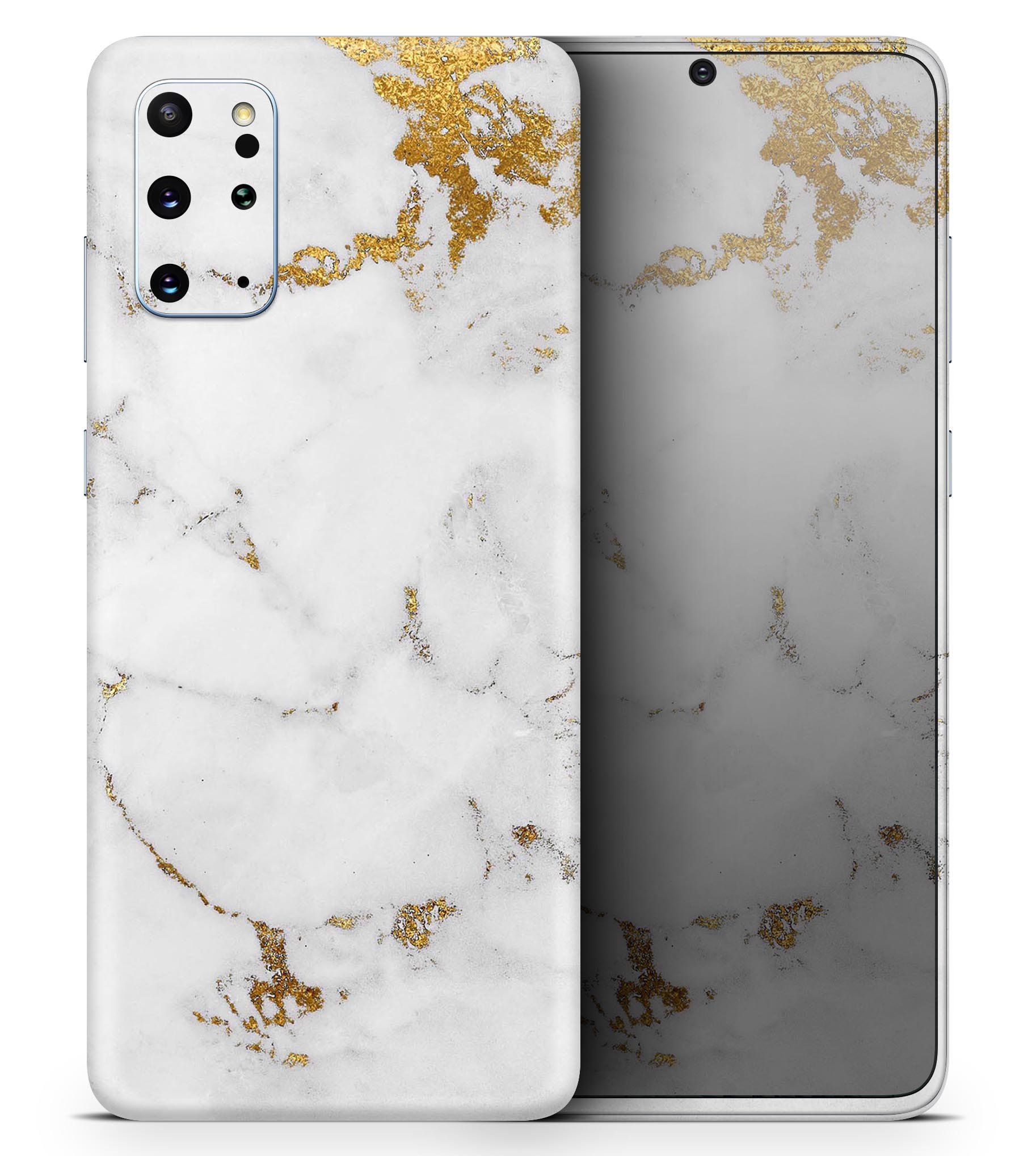 Marble and Digital Gold Foil V6 Skin-Kit for Samsung Galaxy S20, showcasing a stylish design with a premium vinyl finish.